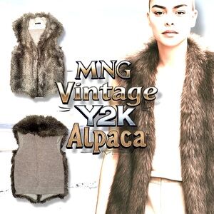 MNG Mango Vest Vintage 90s Y2K Brown Alpaca Fur Knit Open Front Women’s Size M